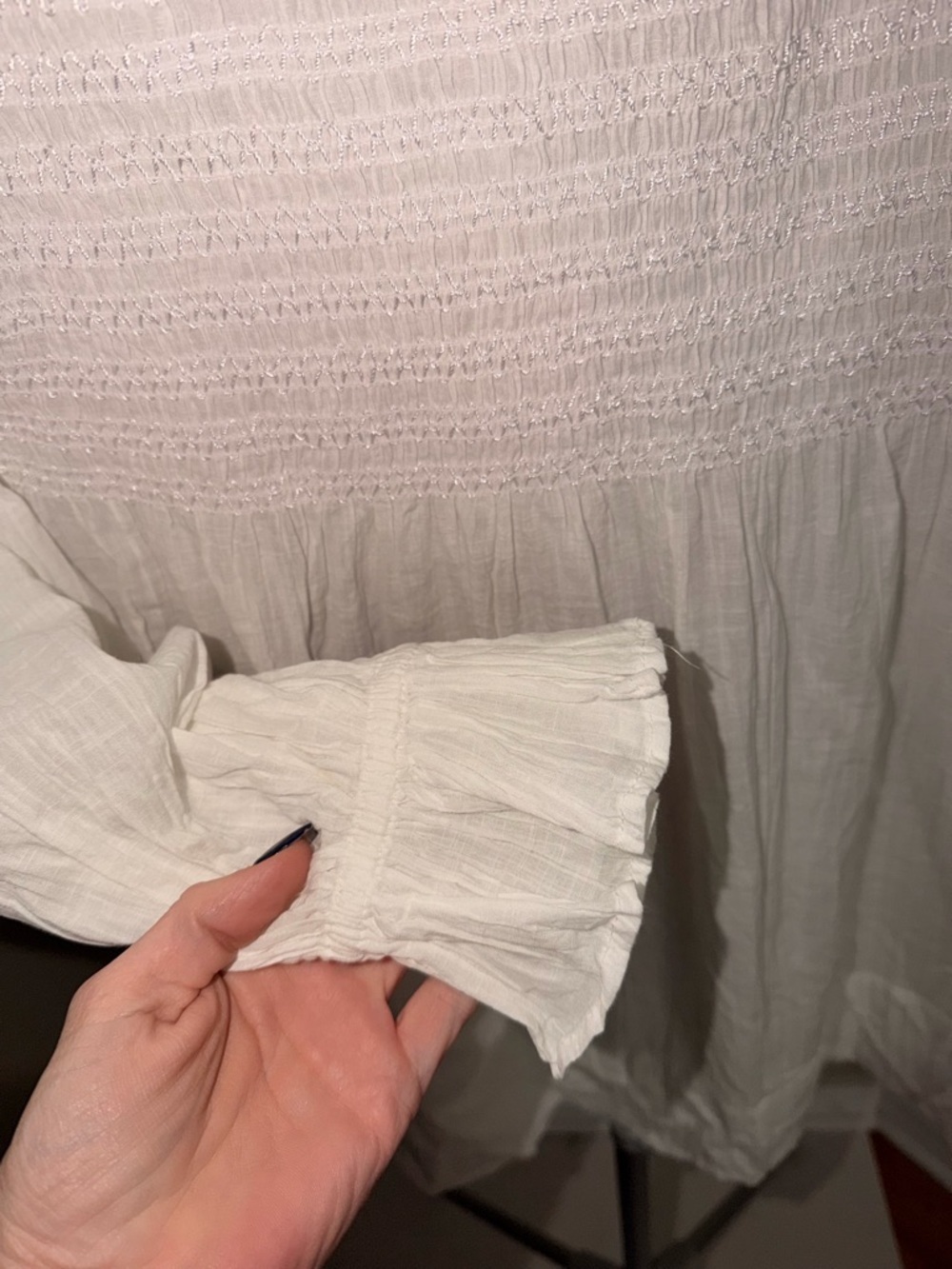 Anthropologie Maeve White Smocked Tunic Blouse - Picture 6 of 10